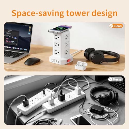 Extension Cord with Multiple Outlets, SMALLRT Surge Protector Power Strip Tower, Outlet Extender with 12 AC Outlets 4 USB, 6.5FT Extension Cord for Home Dorm Room, Office Supplies,Overload Protection thumbnail 5