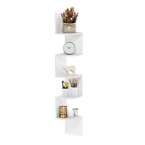 Furinno Rossi 5-Tier Wall Mount Floating Radial Corner Shelf, White thumbnail 5