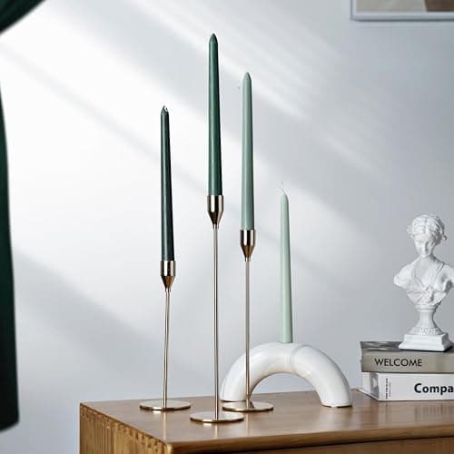 Christmas Green Taper Candles 10'' Non-Toxic Green Shades Ombre Colored Candle Sticks Set of 4 | Natural Soy Candlesticks Colorful Decor Centerpiece Amber Sandalwood Scented thumbnail 4