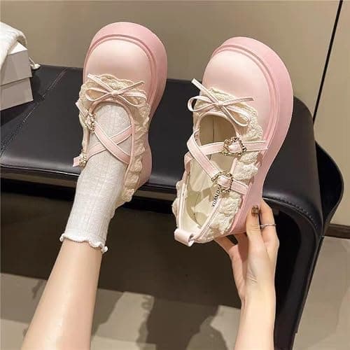 ZQW Women's Kawaii Lolita Chunky Mary Jane Shoes with Bow Cute Aesthetic Round Toe Goth Platform Dress Pumps Sweet Flats thumbnail 8