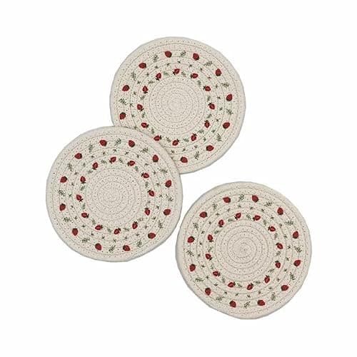 Aertai 3 Pieces Kitchen Pot Holders Set 100% Cotton Thread Weave, Trivet for Hot Pots and Pans, Hot Pads and Spoon Rest for Cooking and Baking by Diameter 7 Inches (Strawberry) thumbnail 3