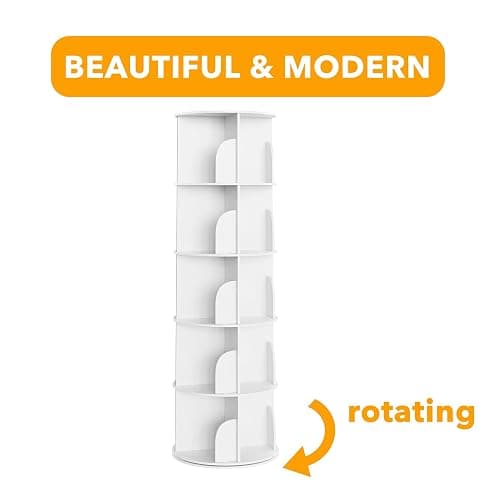 SpaceAid 5 Tier Rotating Bookshelf Tower, Spinning Bookcase Lazy Susan, Revolving 360 Book Shelf Storage Round Carousel, Vertical Rotate Turning Spiral Corner Organizer, White thumbnail 7