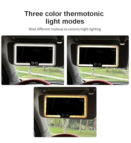 Car Vanity Mirror with Light - Sun Visor Mirror with Rechargeable LED Lights - 3 Color Modes - Double Dimmable Touch Control - White thumbnail 3
