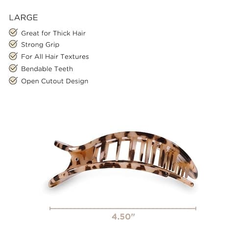TELETIES - Large Flat Round Clip - Strong Grip, Bendable Teeth, Comfortable Curved Design - For Lying Down, Yoga, Driving & More - Ideal for Thick Hair - For All Hair Textures - Blonde Tortoise thumbnail 2