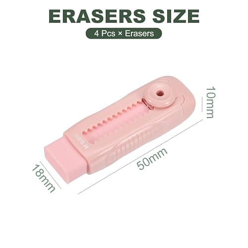 M&G 4 Pack Erasers, Pink Sliding Retractable Eraser Push Pull Cute Pencil Erasers Soft Large Easy to Clean with Plastic Sleeve for Sketching Drawing Artists Teacher Pencils, Pink thumbnail 2