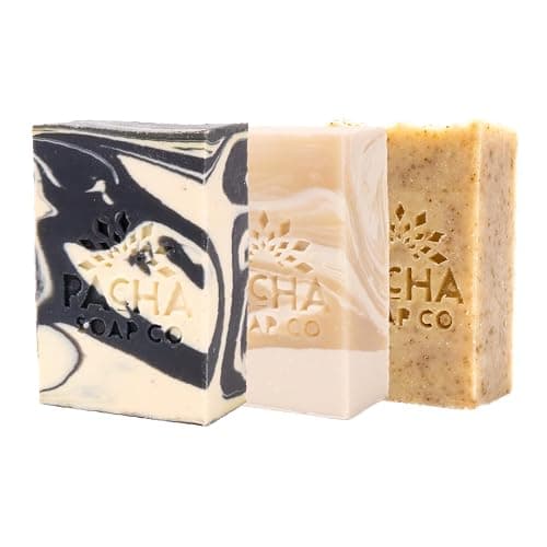 Pacha Soap Co. Bar Soap, Earthy Clean Bundle – Coconut Lemon, Dirty Hippie & Clarifying Charcoal, Handcrafted, Hydrating, Artisan Face Wash, Hand Cleanser & Body Wash, Made in USA, 3-Pack (4 oz ea) - Image 1