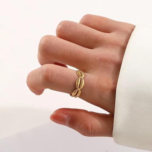 Yuoos 5PCS Gold Seashell Rings for Women Beach Surfer Starfish 18k Gold Dainty Seashell Wave Stacking Rings Summer Jewelry for Women Girl thumbnail 4