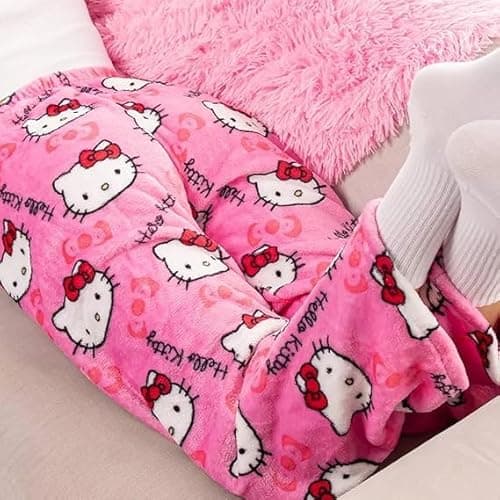 Cute Cartoon Pajama Pants for Women, Kawaii Anime Cat Pjs Christmas Pajama Pants Fluffy Flannel Sleep Bottoms - Rose Red Cat - Medium thumbnail 4