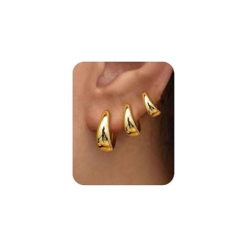 3Pairs Gold Hoop Earrings Set for Women Trendy Chunky Huggie Dainty Earring Jewelry for Women Teens - Image 1