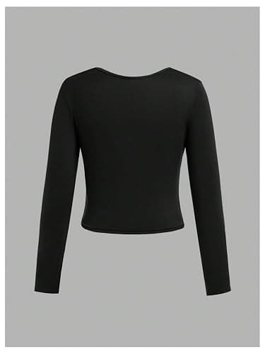 RoseSeek Girl's 3 Pack Long Sleeve T Shirt Square Neck Slim Fit Basic Tee Tops Soft Fall Tops thumbnail 3