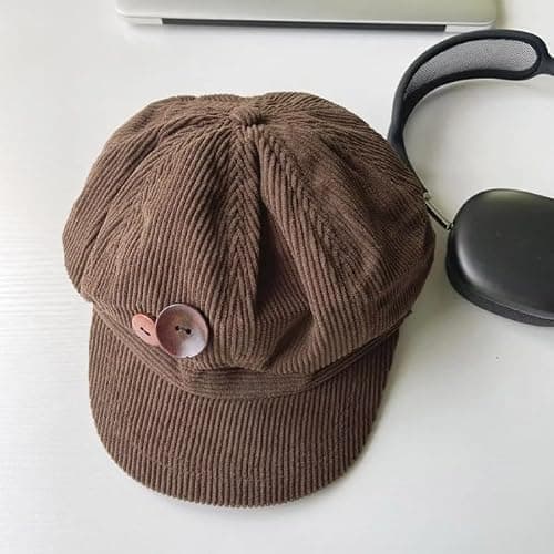 TYATVS Womens Button Baker Boy Hats Y2k Vintage Corduroy Newsboy Hat Whimsy Twee Shoujo 2000s Fall Fashion thumbnail 2