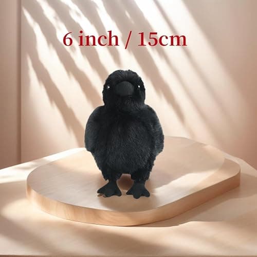 DIKAYOS Crow Plush Stuffed Animal - 6inch Soft Black Fluffy Lifelike Racock Stuffed Doll, Cute Decorative Plush Toy for Home Decor, Gift for Family, Pet Party Favors, Collectible Bird Plushie thumbnail 4