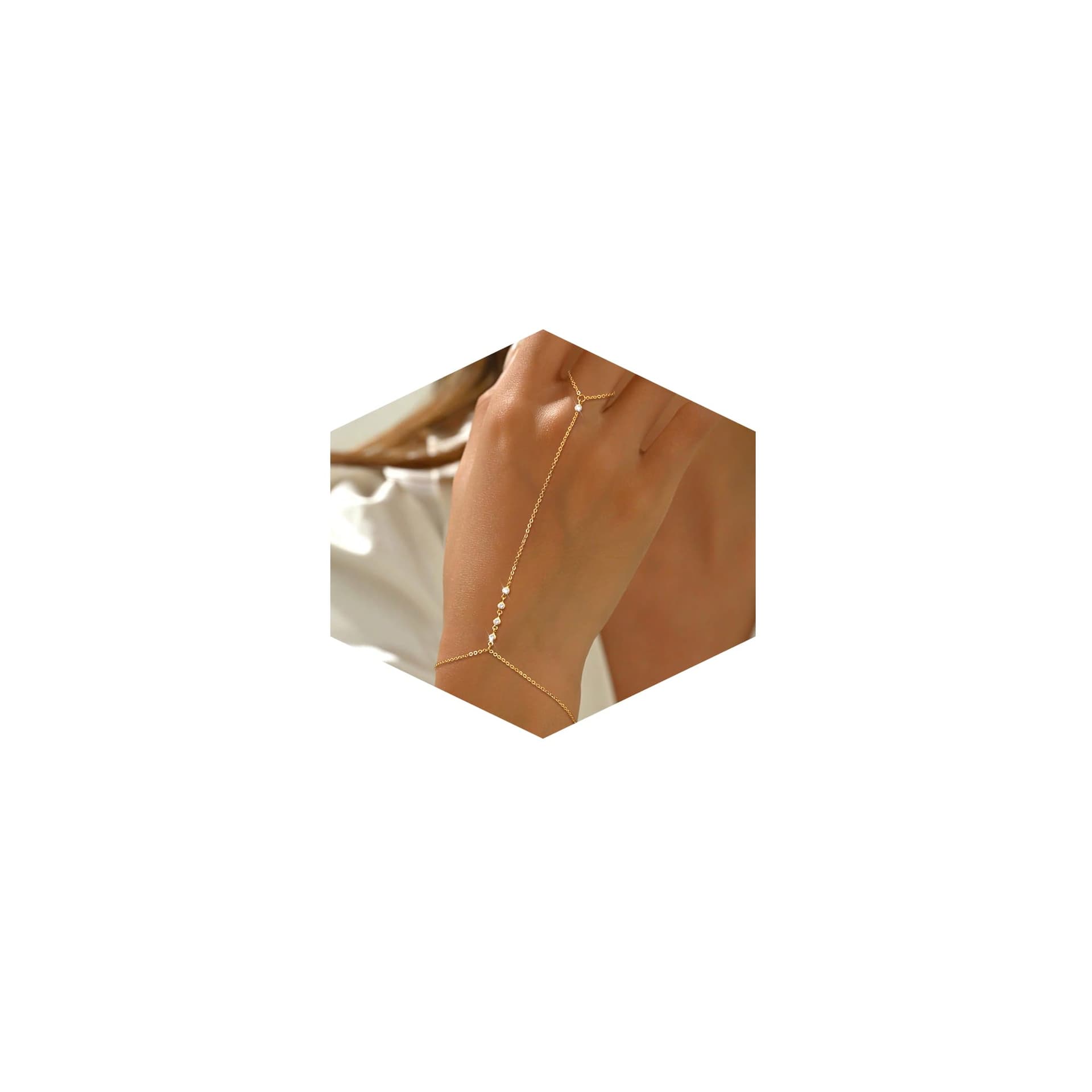 Robaice - Pulsera de cadena de oro de 14 quilates chapada en oro de 14 quilates, cadena de mano de satélite con abalorio de perlas de circonio para mujer, joyería de moda, anillo de oro no se thumbnail 2