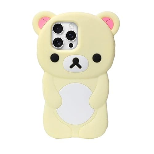 IAIYOXI Soft Silicone Bear Case for iPhone 15 Pro, Cute 3D Cartoon Teddy Bear Designed, Protective Lovely Fun Adorable Fashion Phone Case, Kawaii Cover for Women Girls Kids, Yellow - Image 1
