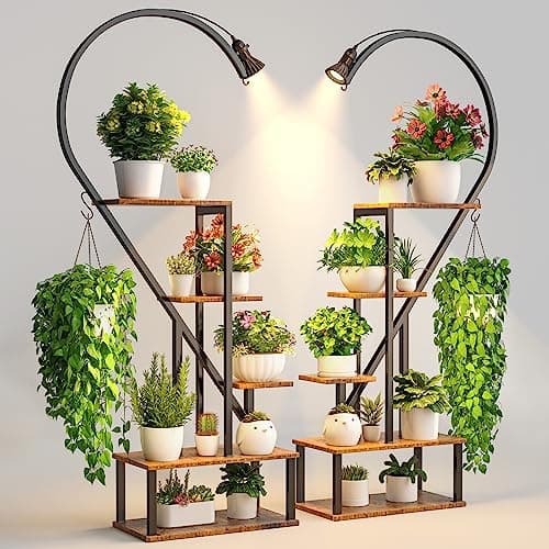 BACEKOLL Plant Stand Indoor with Grow Lights, 5 Tiered Metal Plant Stand for Indoor Plants Multiple, Large Plant Holder Display Shelf, Half Heart Shape Tall Plant Rack for Living Room, Patio, Balcony thumbnail 2