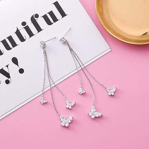 Butterfly Earring for Women Crystal Butterfly Tassel Earrings Long Drop Dangle Earrings Jewelry for Women Sparkle Colorful Zircon Animal Butterflys Pendant Earrings thumbnail 3