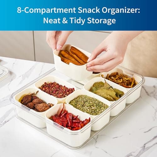 Pure Future Snackle Box Container with Handle - 8 Compartment Divided Serving Tray with Lid - Crystal Clear Charcuterie Box for Travel, Parties, Movie Nights & Daily Snacks (Hand Wash Only) thumbnail 4