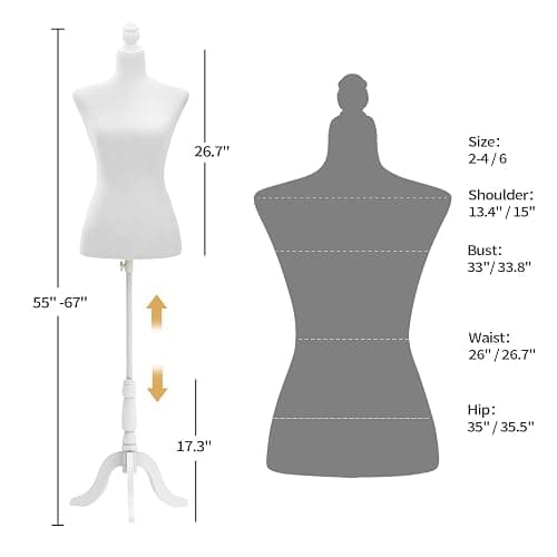 Bonnlo Female Dress Form Pinnable Mannequin Body Torso with Wooden Tripod Base Stand (White, 6) thumbnail 2