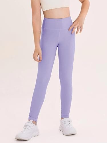 Haloumoning Girls Athletic Leggings Kids Workout High Waisted Stretchy Running Yoga Pants with Pockets 5-14 Years thumbnail 4