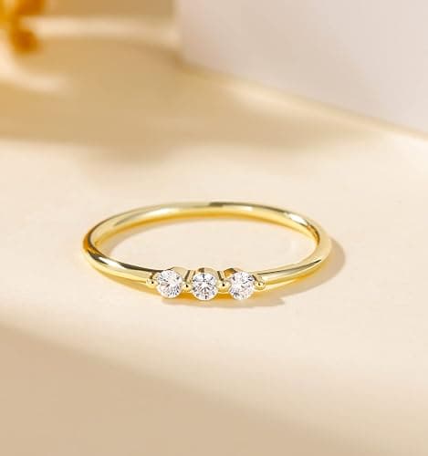 TIGRADE 1.5mm Eternity Ring 14k Gold Plated Three Cubic Zirconia Minimalist Engagement Ring Petite Round CZ Stacking Promise Ring for Women Size 3-11 thumbnail 2
