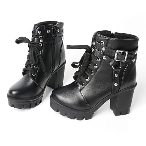 FOREADA Platform Boots For Women Black Chunky Boot Goth Ankle Booties Bead Lace Lolita Dress Shoes With Zipper thumbnail 4