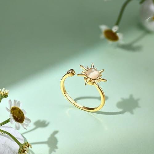 MYANAIL Sun Spinner Fidget Finger Rings for Women Anti Stress Anxiety Rings Sunflower Adjustable Rings thumbnail 3