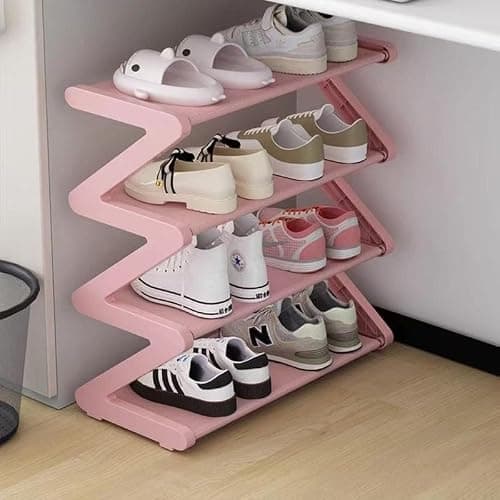 4 Layer Z Shaped Shoe Rack, Easy To Assemble Shoes Storage Rack, Stackable Home Organizer for Living Room, Dormitory, School (pink) - Image 1