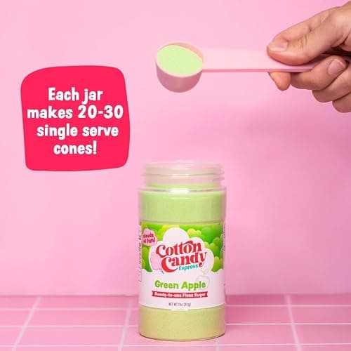 Cotton Candy Express Floss Sugar Variety Pack with 3 - 11oz Plastic Jars of Cherry, Blue Raspberry & Grape Flossing Sugars Plus 50 Paper Cotton Candy Cones thumbnail 2