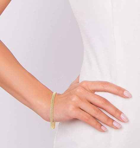 💙 Miabella 18K Gold Plated 925 Sterling Silver Italian 5mm Mesh Link Chain Bracelet for Women, Made in Italy thumbnail 5