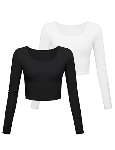 Long Sleeve Crop Tops for Women Workout Basic Clothes Fitted Slim Scoop Neck Cute Yoga Shirts - Image 1