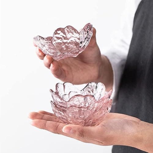 Glass Votive Candle Holders,Glass Seasoning Dishes,Cherry-Blossom Tea Bag Holders,Pink Flower Snack Dip Bowls,Set of 6 Tealight Pillar Trays for Party Housewarming Christmas Valentine Wedding Decor thumbnail 7