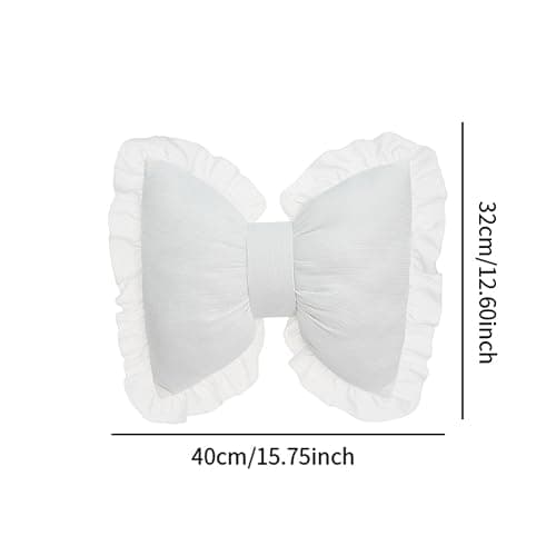 Milageto Cute Bow Cushion Soft Bow Pillow Throw Pillow Ornament Home Furnishing Crafts Back Cushion Decorative Pillows Bow Decor Pillow for Farmhouse Sofa Car Living Room Bedroom, White - White thumbnail 2