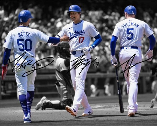 Ikonic Fotohaus Ohtani Mookie Betts Freddie Freeman Signed Photo Autograph Print Wall Art Home Decor - Image 1