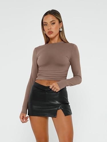 AUTOMET 3 Pack Womens Long Sleeve Basic Shirts Underscrub Compression Tops | Y2K street look,high stretch,buttery-soft,gym to club staple,pairs with cargo or jeans,daily chic staple thumbnail 2