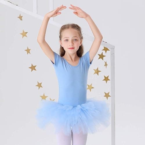 Bezioner Girls Cotton Ballet Dance Dress Cute Tutu Skirted Leotard Short Sleeve thumbnail 3