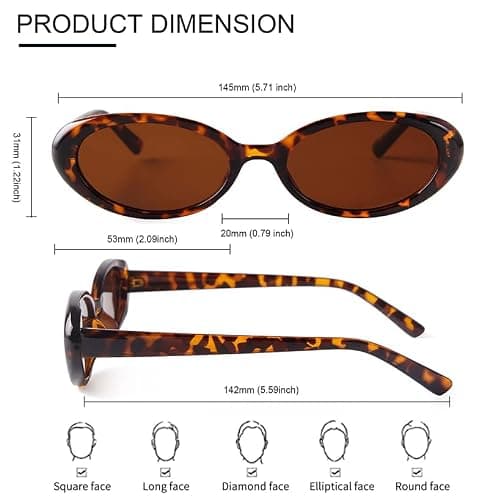 Retro Oval Sunglasses for Women, 90s Small Y2K Vintage Narrow Sun Glasses thumbnail 4