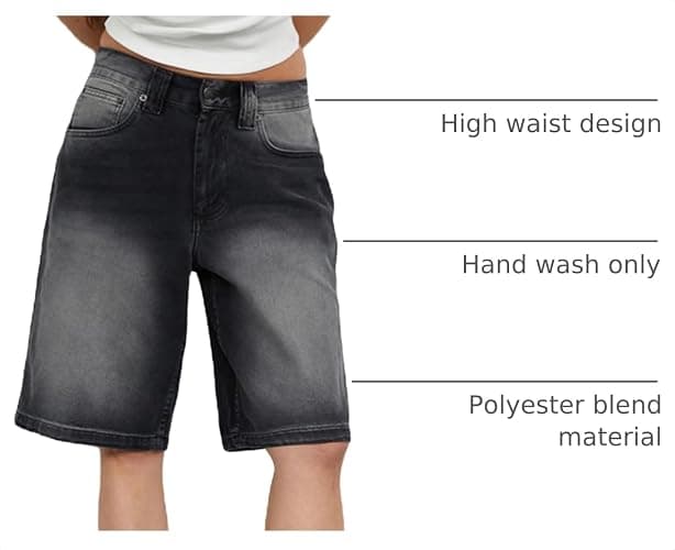 NUFIWI Women Baggy Denim Bermuda Shorts Y2k Straight Denim Shorts | Jean Shorts Womens, Wide Leg, Short Pants, Vintage, Casual, Knee Length, Long Jorts with Pockets, Oversized, Trendy thumbnail 4