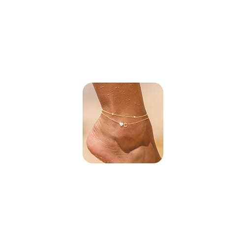 NECOCY Initial Heart Diamond Anklets for Women Waterproof, Non Tarnish 14k Gold Plated Letter Ankle Bracelets Dainty, Summer Beach Bikini Jewelry Gifts for Women thumbnail 9