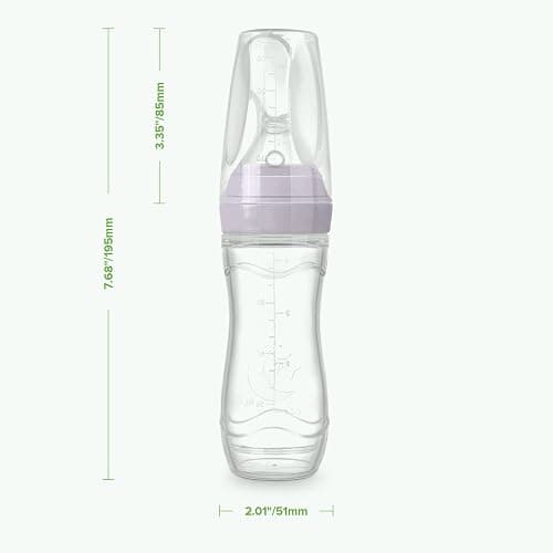 Haakaa Silicone Baby Food Dispensing Spoon Feeder 4oz - Infant Squeeze Cereal Feeder, Baby Fresh Food Feeder, Feed Bottle for Puree, Solid Baby Food, BPA Free, 4m+ Babies – Lavender thumbnail 3