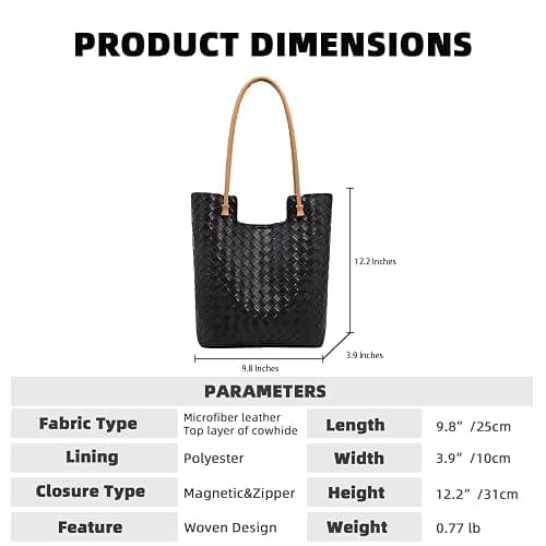 Mewpurrs Woven Leather Tote Bag for Women | Lightweight Structured Shoulder Handbag for Work and Travel thumbnail 2