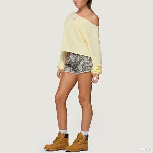 Women Off The Shoulder Sweatshirt Oversized Crop Top | One Shoulder Long Sleeve Pullover Cropped Sweatshirts, Y2k, Off Shoulder, Gym Workout Sweaters thumbnail 5
