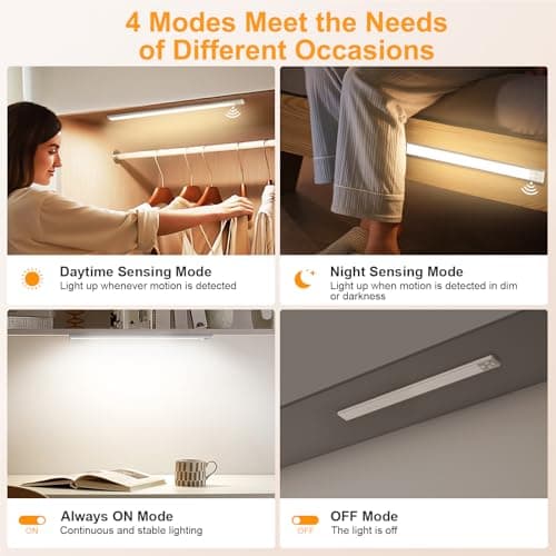 Gritin 14.7inch Under Cabinet Lighting Rechargeable 2 Pack- 3 Color Temps&5 Level Brightness, Super Bright, 4 Modes, Motion Sensor, Long Lasting - Easy Installation Magnetic Under Closet Lights-Silver thumbnail 6
