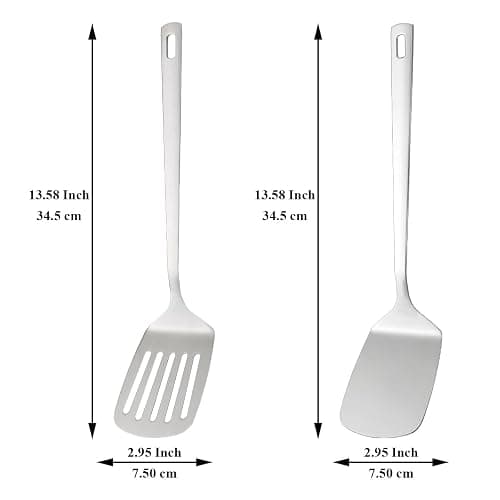 Kyraton Spatules en acier inoxydable, Tournebroche argenté, Tournebroche solide, Spatules de cuisine pour ustensiles de cuisine antiadhésifs, Lavable au lave-vaisselle, Facile à nettoyer thumbnail 3