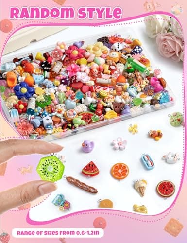 RQAYE 80pcs DIY Cute charms for bracelets Resin Charms for DIY Keychain & Jewelry Making – Mini Fruit,Candy,& Animal Style Charm for Crafts thumbnail 5