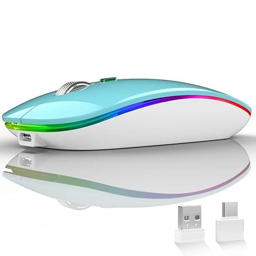 Uiosmuph LED Wireless Mouse, G12 Slim Rechargeable Silent Mouse, 2.4G Portable USB Optical Wireless Computer Mice with USB Receiver and Type C Adapter (Blue) - Image 1