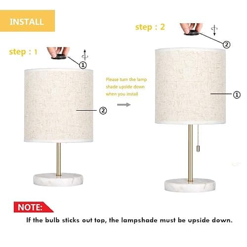 HAITRAL Bedside Table Lamp - Small Nightstand Lamp with Marble Base, Lamp for Bedroom, Office, Girls Room - Gold | Gold Table Lamp Chain Switch for Bedroom, Office, Livingroom thumbnail 6