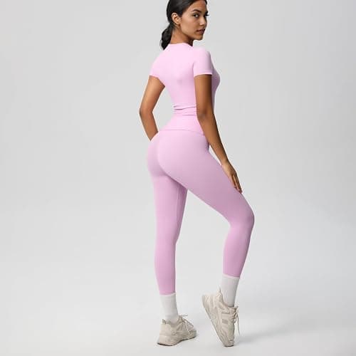 Women’s 2 Piece Workout Set – Athletic T-Shirt & High Waist Leggings – Activewear for Gym, Running & Yoga thumbnail 4