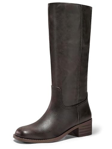 Coutgo Women's Knee High Boots Square Toe Chunky Block Heel Tall Boots Comfortable Low Heel Shoes - Image 1