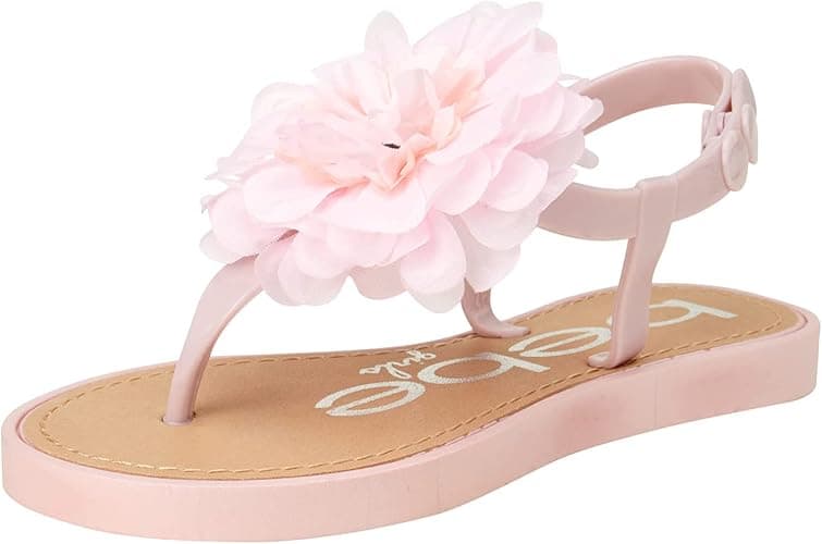 bebe Girls' Sandals - Open Toe Summer Flat Dress Shoes Snap Buckle Sandals with Chiffon Flower Design and Cushioned Sole thumbnail 4
