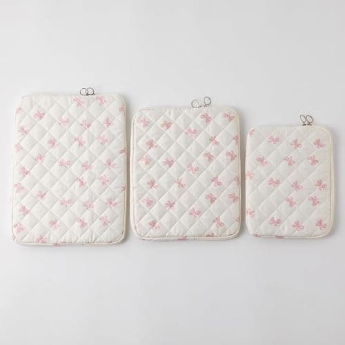 Cutecore Bow Puffy Quilted Laptop Sleeve Y2K Preppy Tablet Protective Case Girly Coquette Aesthetic Notebook Pouch (Pink,13 inch) thumbnail 3